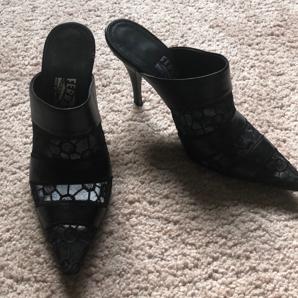 Black Lace Salvatore Ferragamo slip on heel